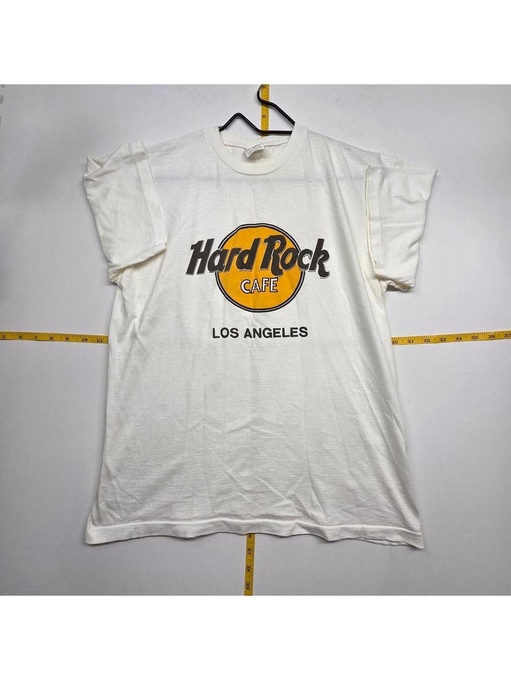 Hard Rock Cafe Los Angeles white cotton t-shirt with yellow Hard Rock CAFE logo,